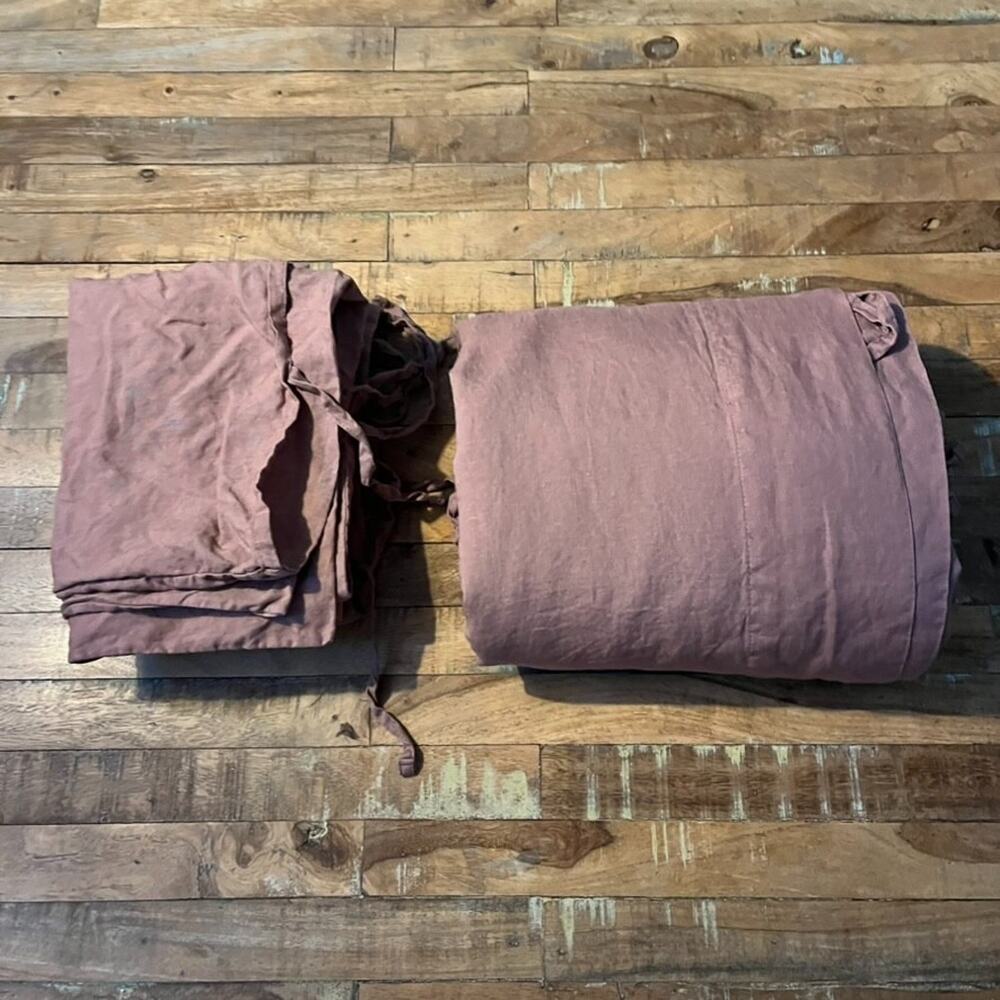 IKEA 100% Linen Duvet Cover and Pillow Shams Set Ties Closure 88 x 83 Stonewash